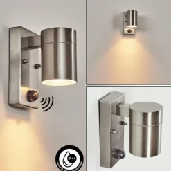 Applique murale d'extérieur Bessiebelle Acier inoxydable, 1 lumière, Détecteur de mouvement