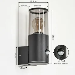 Applique murale d'extérieur Caragua Anthracite, 1 lumière, Détecteur de mouvement