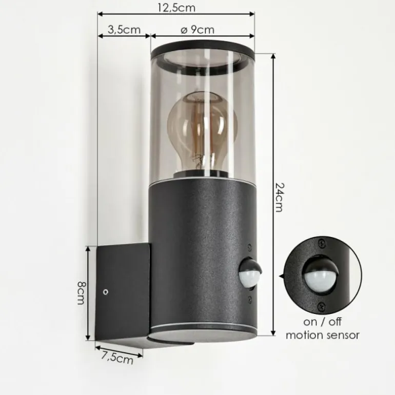 Applique murale d'extérieur Caragua Anthracite, 1 lumière, Détecteur de mouvement