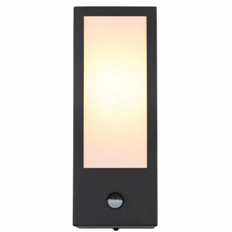 Applique murale d'extérieur Globo GUNDULA Noir, 1 lumière, Détecteur de mouvement