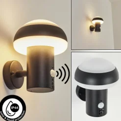 Applique murale d'extérieur Vinara LED Noir, 1 lumière, Détecteur de mouvement