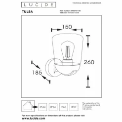 Applique murale d'extérieur Lucide TULSA Noir, 1 lumière