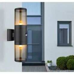 Applique murale d'extérieur Globo XELOO Noir, 2 lumières, Détecteur de mouvement