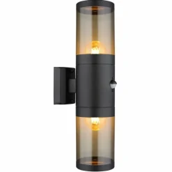 Applique murale d'extérieur Globo XELOO Noir, 2 lumières, Détecteur de mouvement