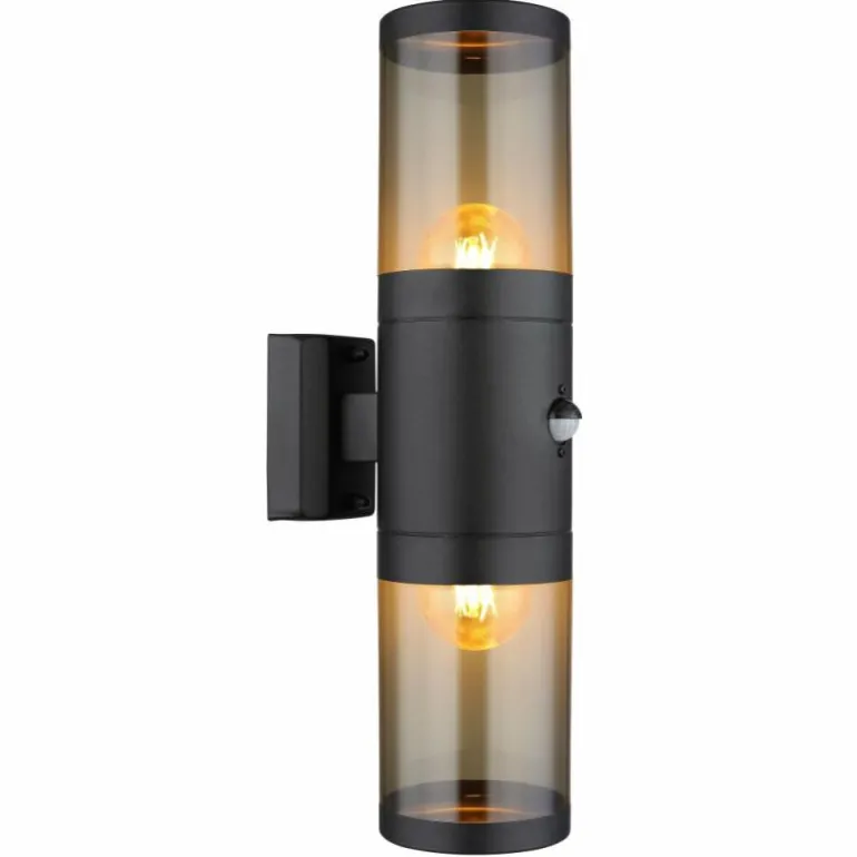 Applique murale d'extérieur Globo XELOO Noir, 2 lumières, Détecteur de mouvement