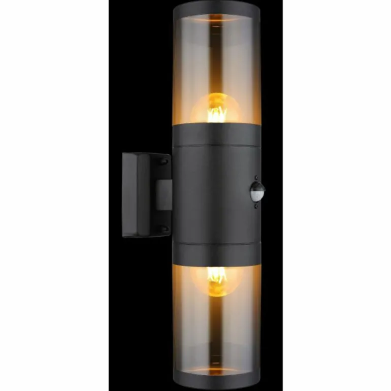 Applique murale d'extérieur Globo XELOO Noir, 2 lumières, Détecteur de mouvement