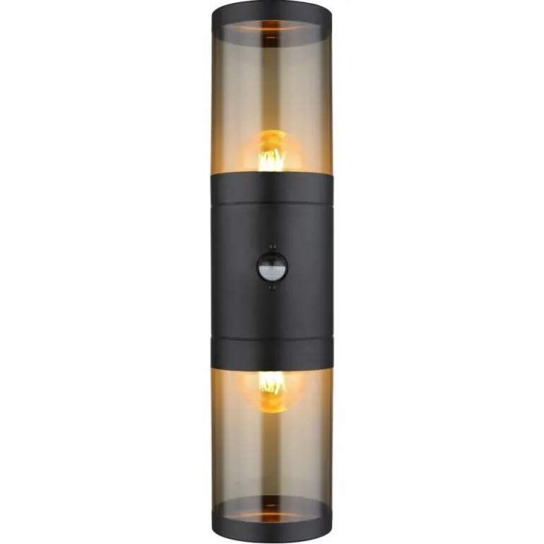 Applique murale d'extérieur Globo XELOO Noir, 2 lumières, Détecteur de mouvement