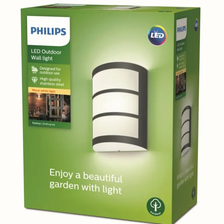 Applique murale d'extérieur Philips Python LED Anthracite, 1 lumière