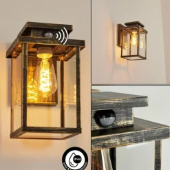 Applique murale d'extérieur Tieva Brun, Or, 1 lumière, Détecteur de mouvement