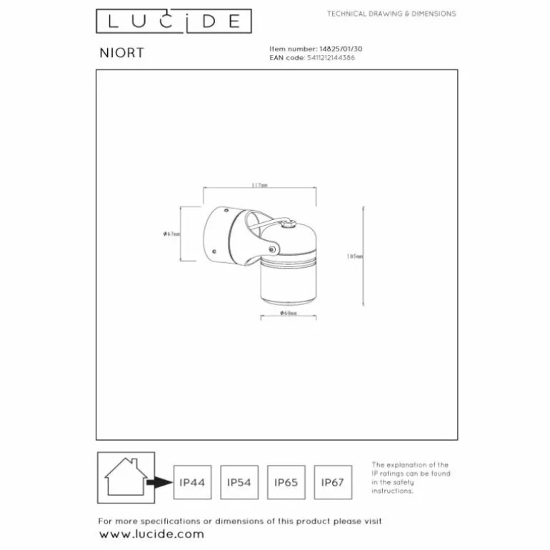 Applique murale d'extérieur Lucide NIORT Noir, 1 lumière