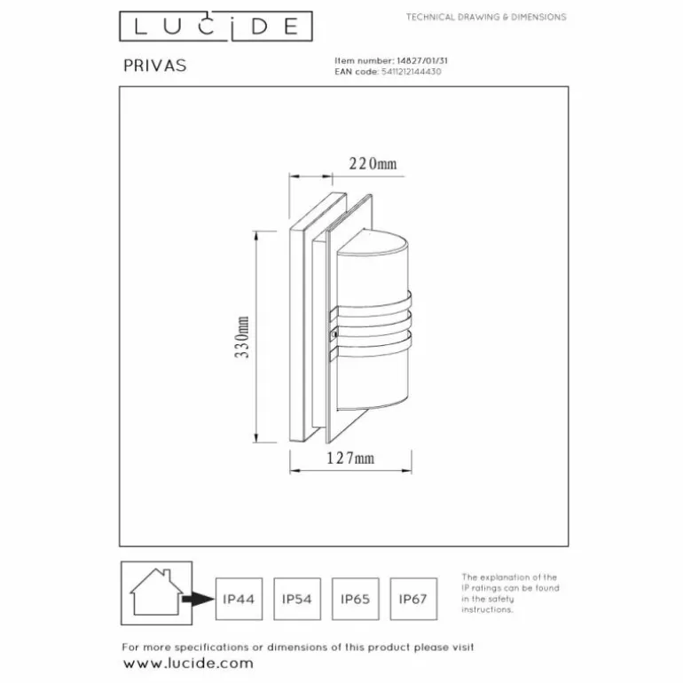 Applique murale d'extérieur Lucide PRIVAS Blanc, 1 lumière