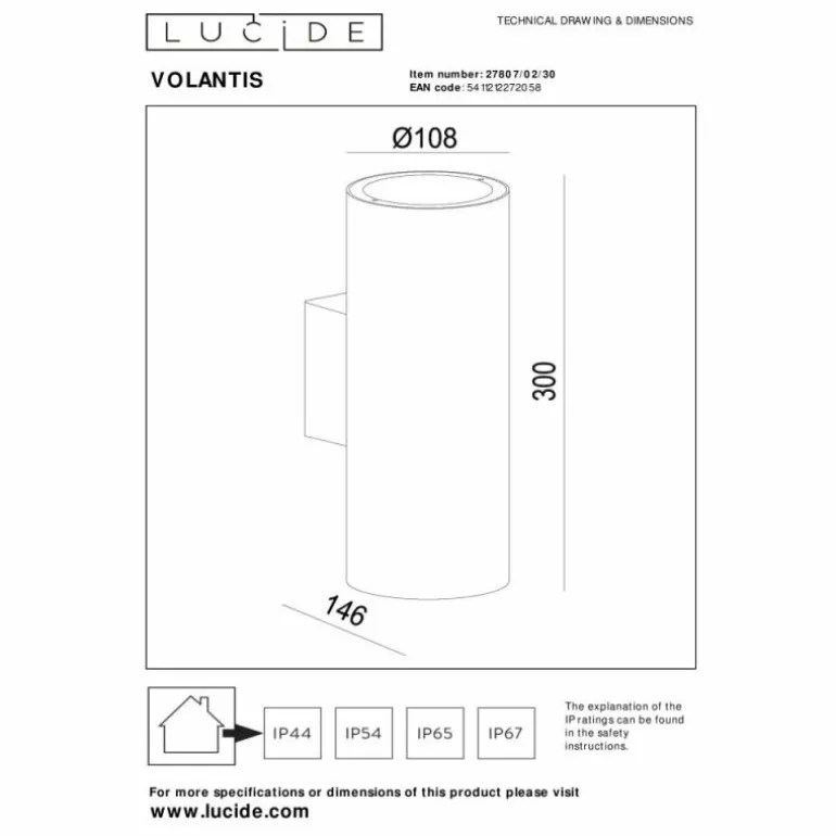 Applique murale d'extérieur Lucide VOLANTIS Noir, 2 lumières