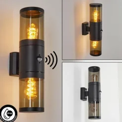 Applique murale d'extérieur Tolsona Noir, 2 lumières, Détecteur de mouvement