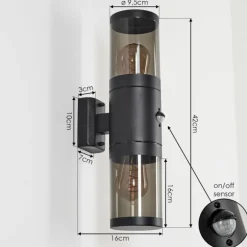 Applique murale d'extérieur Tolsona Noir, 2 lumières, Détecteur de mouvement