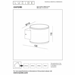 Applique murale d'extérieur Lucide OXFORD Noir, 1 lumière