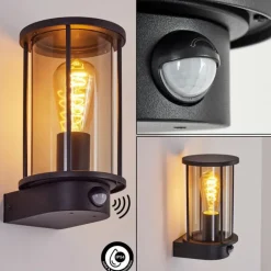 Applique murale d'extérieur Sumalao Noir, 1 lumière, Détecteur de mouvement