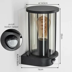 Applique murale d'extérieur Sumalao Noir, 1 lumière, Détecteur de mouvement