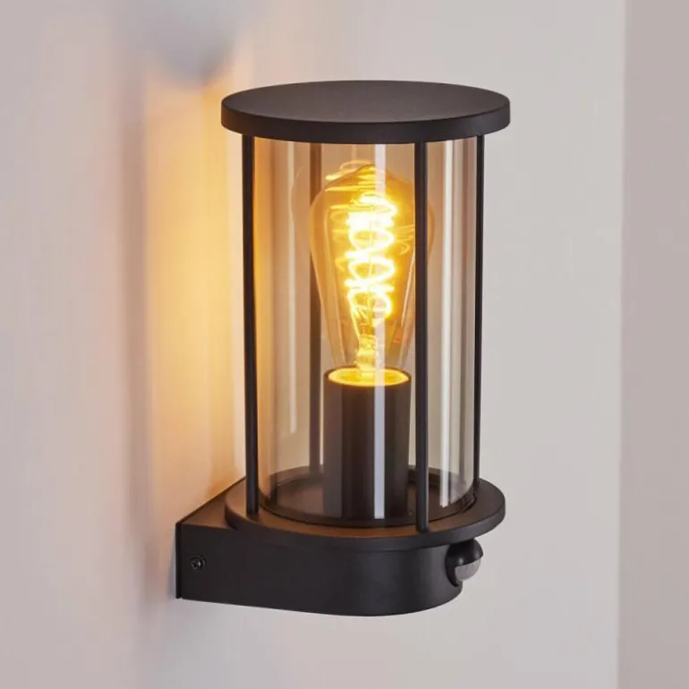 Applique murale d'extérieur Sumalao Noir, 1 lumière, Détecteur de mouvement