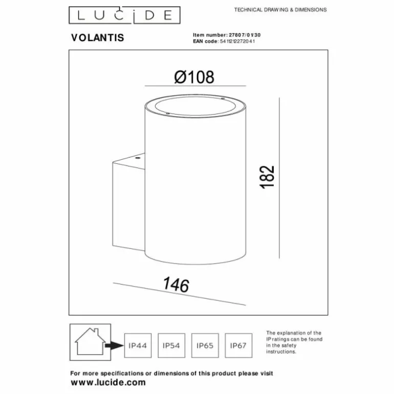 Applique murale d'extérieur Lucide VOLANTIS Noir, 1 lumière