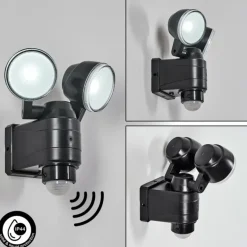 Applique murale d'extérieur Anyarhwi LED Noir, 2 lumières, Détecteur de mouvement