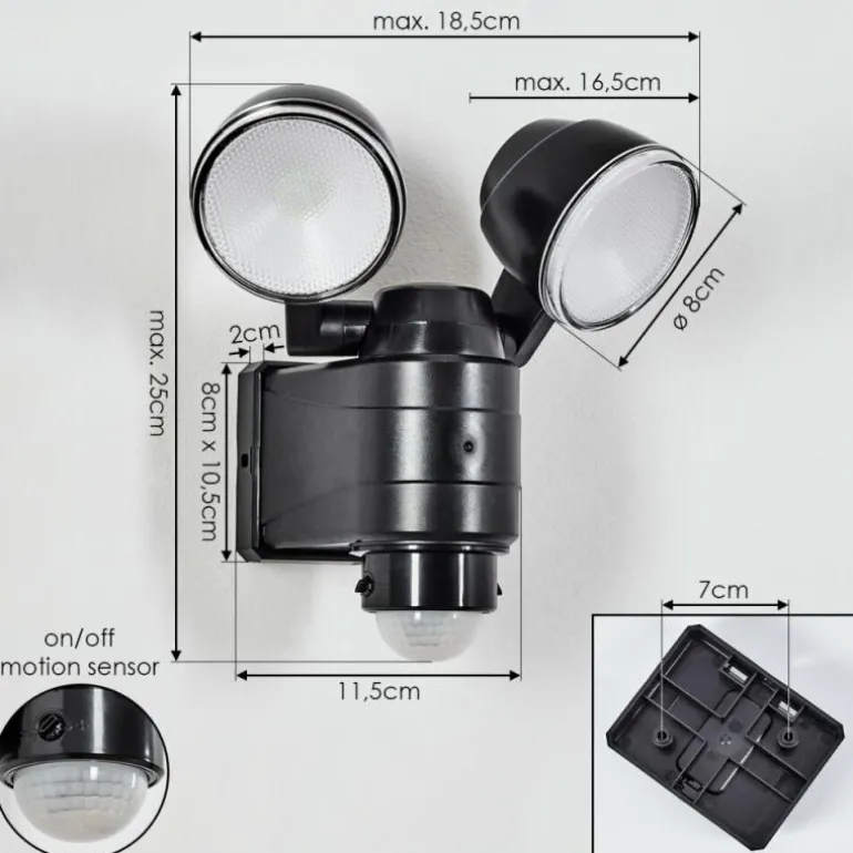 Applique murale d'extérieur Anyarhwi LED Noir, 2 lumières, Détecteur de mouvement