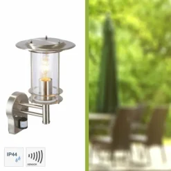 Applique murale d'extérieur Brilliant York Acier inoxydable, 1 lumière, Détecteur de mouvement