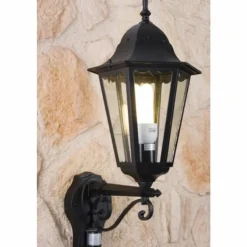 Applique murale d'extérieur LUTEC BRISTOL Noir, Transparent, 1 lumière, Détecteur de mouvement