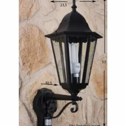 Applique murale d'extérieur LUTEC BRISTOL Noir, Transparent, 1 lumière, Détecteur de mouvement