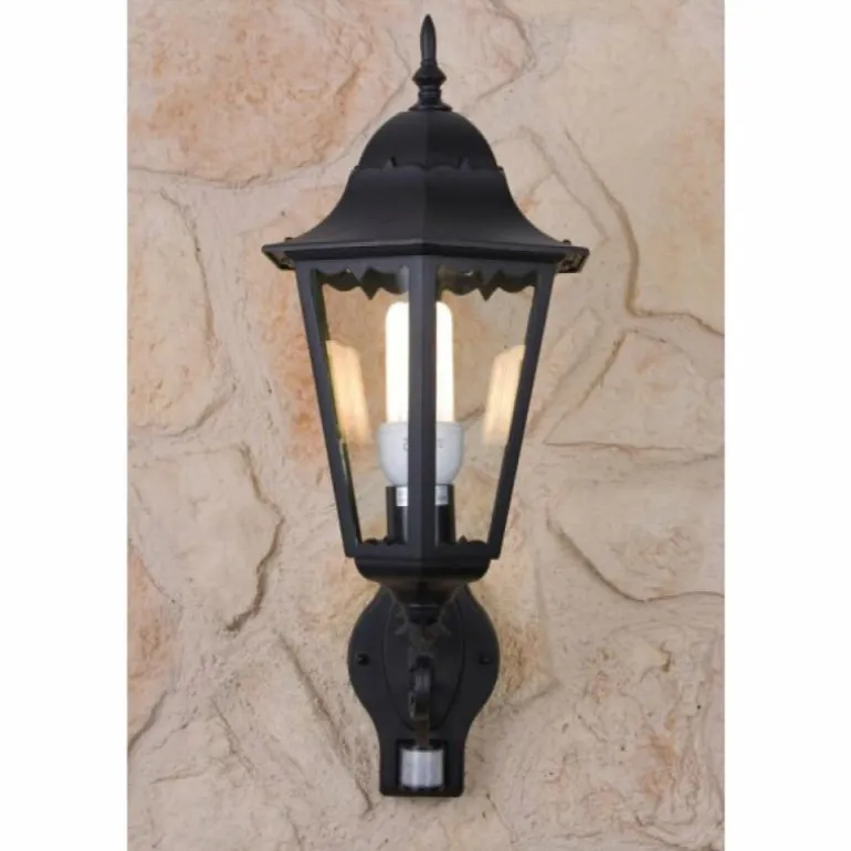 Applique murale d'extérieur LUTEC BRISTOL Noir, Transparent, 1 lumière, Détecteur de mouvement