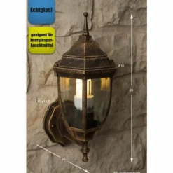 Applique murale d'extérieur Rabalux Nizza Or, Laiton, Transparent