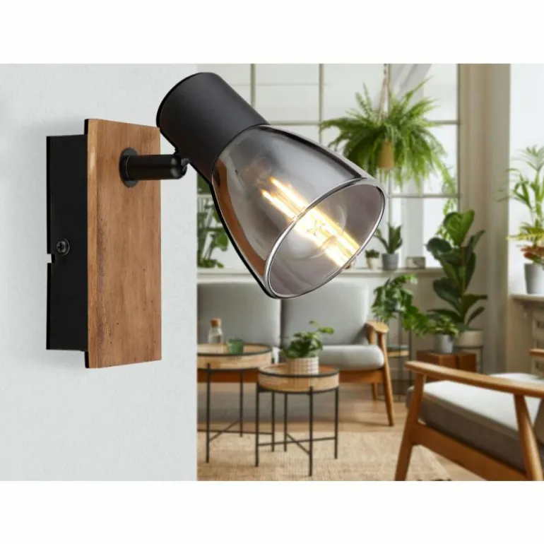 Applique murale Globo CLAUDE Bois foncé, Noir, 1 lumière