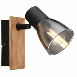 Applique murale Globo CLAUDE Bois foncé, Noir, 1 lumière