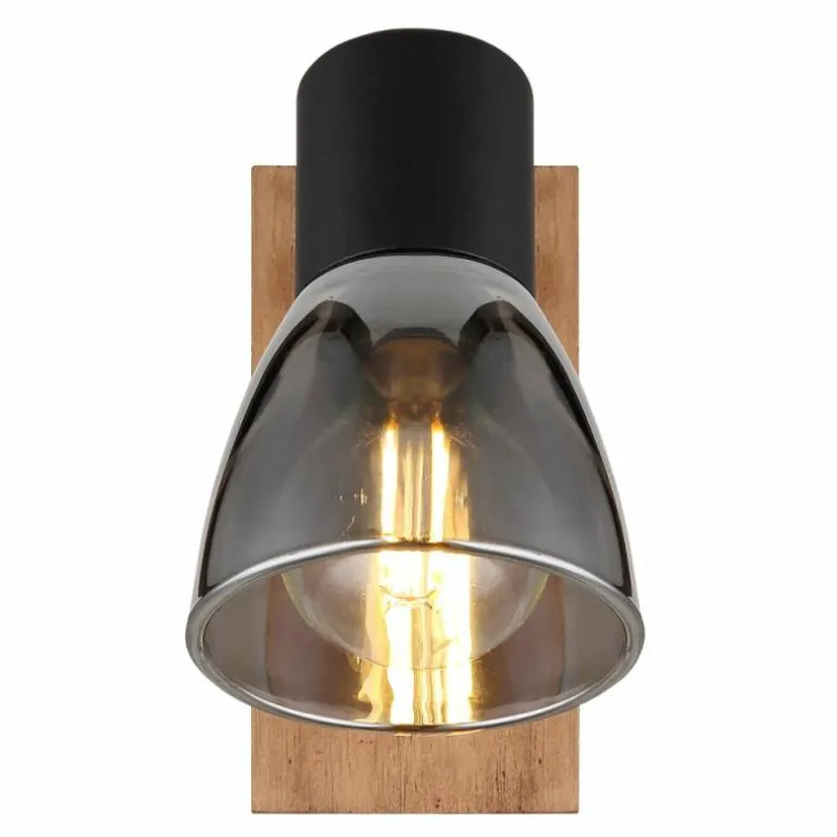 Applique murale Globo CLAUDE Bois foncé, Noir, 1 lumière