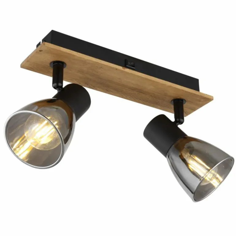 Applique murale Globo CLAUDE Bois foncé, Noir, 2 lumières