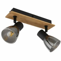 Applique murale Globo CLAUDE Bois foncé, Noir, 2 lumières