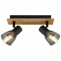 Applique murale Globo CLAUDE Bois foncé, Noir, 2 lumières