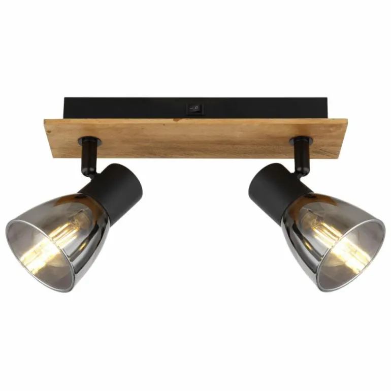 Applique murale Globo CLAUDE Bois foncé, Noir, 2 lumières