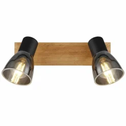 Applique murale Globo CLAUDE Bois foncé, Noir, 2 lumières