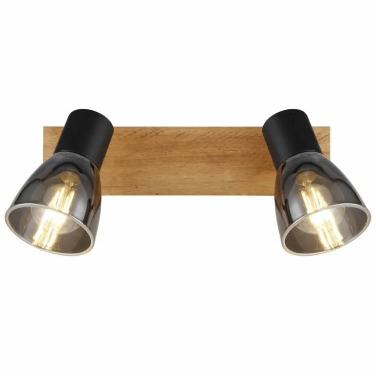 Applique murale Globo CLAUDE Bois foncé, Noir, 2 lumières