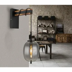 Applique murale Globo LOREY Bois foncé, Noir, 1 lumière