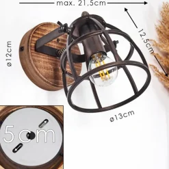 Applique murale Haervej Bois foncé, Noir, 1 lumière