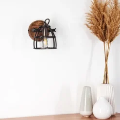 Applique murale Haervej Bois foncé, Noir, 1 lumière