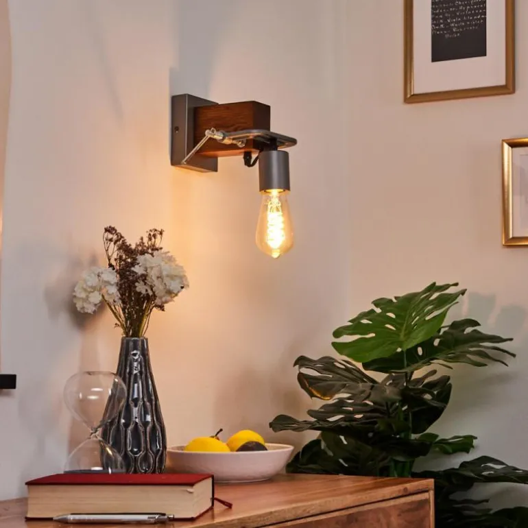 Applique murale Hautahi Gris, Bois foncé, 1 lumière