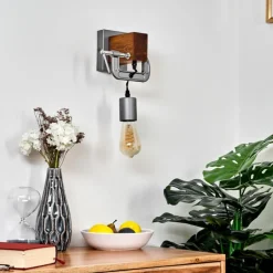 Applique murale Hautahi Gris, Bois foncé, 1 lumière