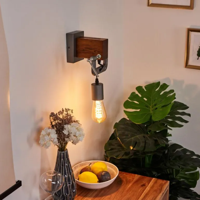 Applique murale Hautahi Gris, Bois foncé, 1 lumière