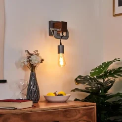 Applique murale Hautahi Gris, Bois foncé, 1 lumière