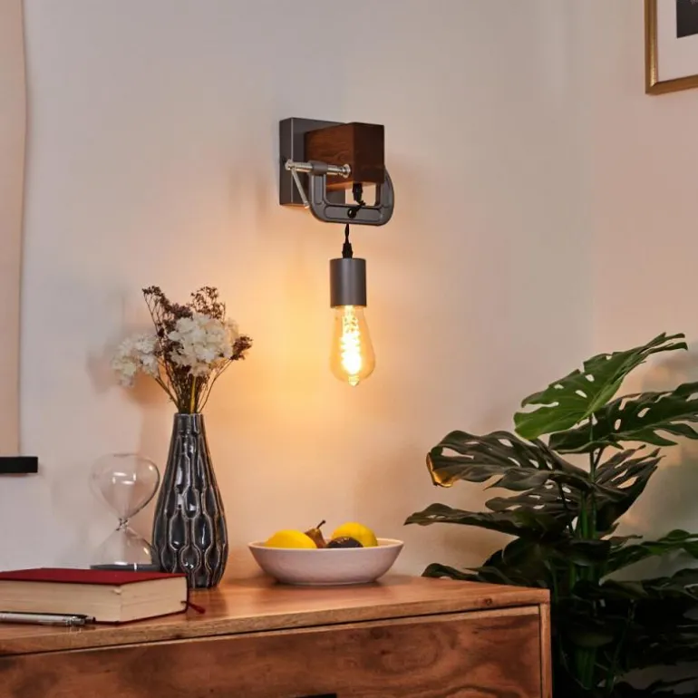 Applique murale Hautahi Gris, Bois foncé, 1 lumière