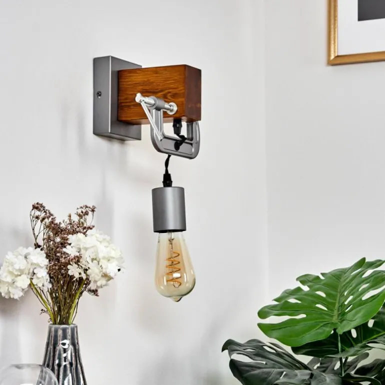 Applique murale Hautahi Gris, Bois foncé, 1 lumière