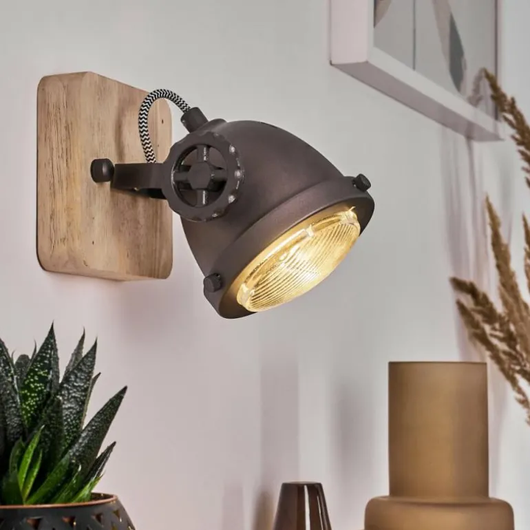 Applique murale Herford Brun, Bois foncé, Noir, 1 lumière