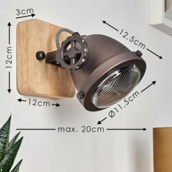 Applique murale Herford Brun, Bois foncé, Noir, 1 lumière